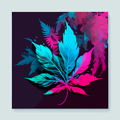 weed, smoking , foggy vector vibrant pink and blue leaf art
