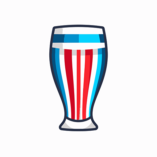 beerpong logo club, glass of beer in background, red and blue stripes, Lindon Leader, white background, vector, vector art, minimalist