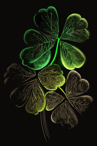 Neon 3 leaf clover small, vector image, black background, HD,