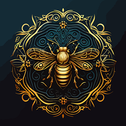 a vector logo of an elegant golden honeybee surrounded in tribal mandala
