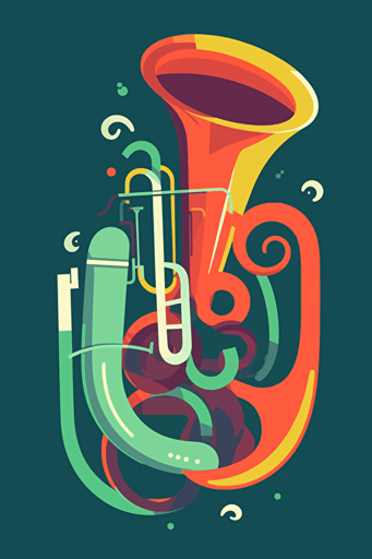 Tuba instrument, flat vector modern style, vibrant, loud, abstract