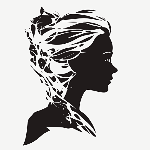 flat vector, black on white background, silhouette of Elsa from Frozen head, side profile v 5
