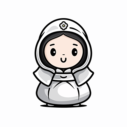 Chubby leia princess illustration, looking at the camera, minimal, outline strokes only, black and white, logo, vector, white background