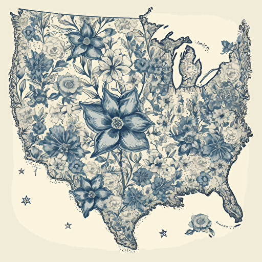 vector illustration of the state map of Texas with blue bonnet flowers inside