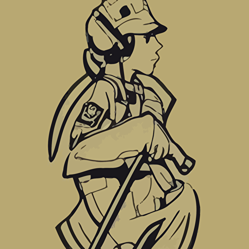 shoulder patch design soldier girl anime style clean logo design military flight squadron insignia text soldier clothing realistic military gear 70 mm inspired famous brands photoshop background vector line art ilya kuvshinov trending artstation intricate realistic human anatomy meme culture highly detailed high resolution printing colored ink realistic weapon realistic military carrier