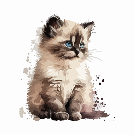baby watercolor ragdoll vector,comic style, white background