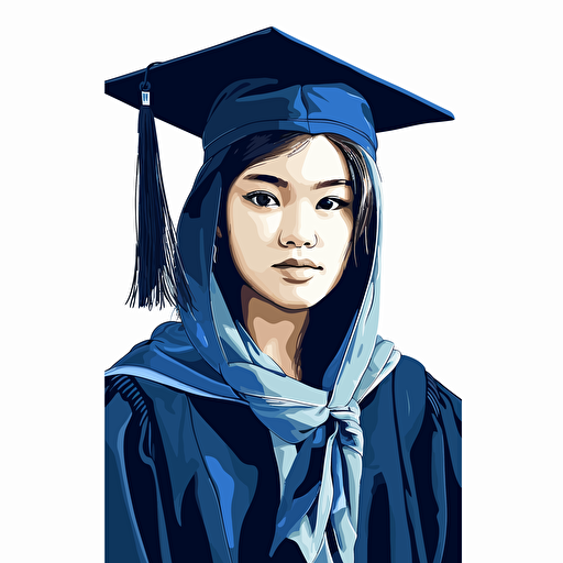 vector illustration of asian student color blue black white