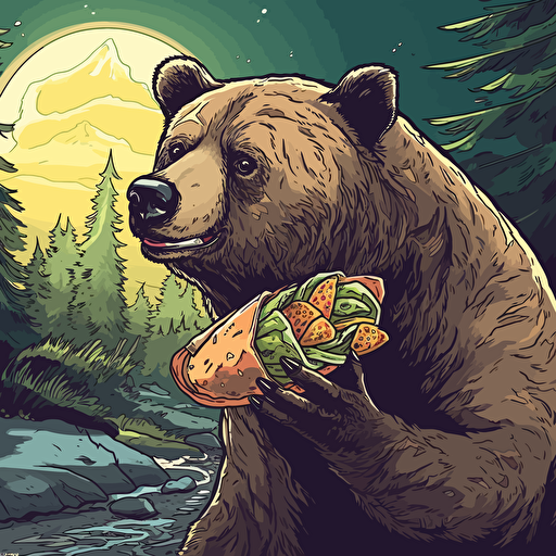 vector art of grizzly bear eating burrito