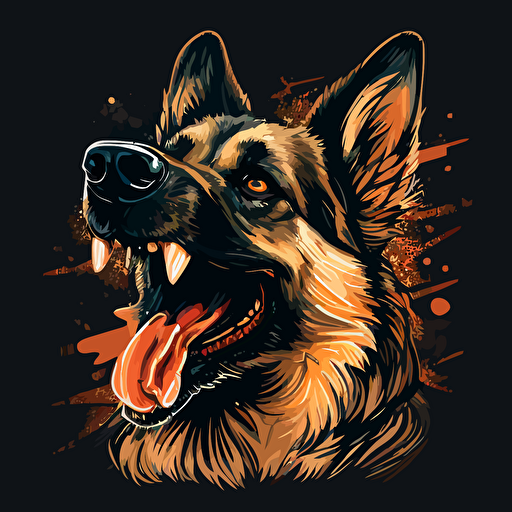super aggressive german shepherd with titanium teeth, with thick mean looking head, about to bite, vector,
