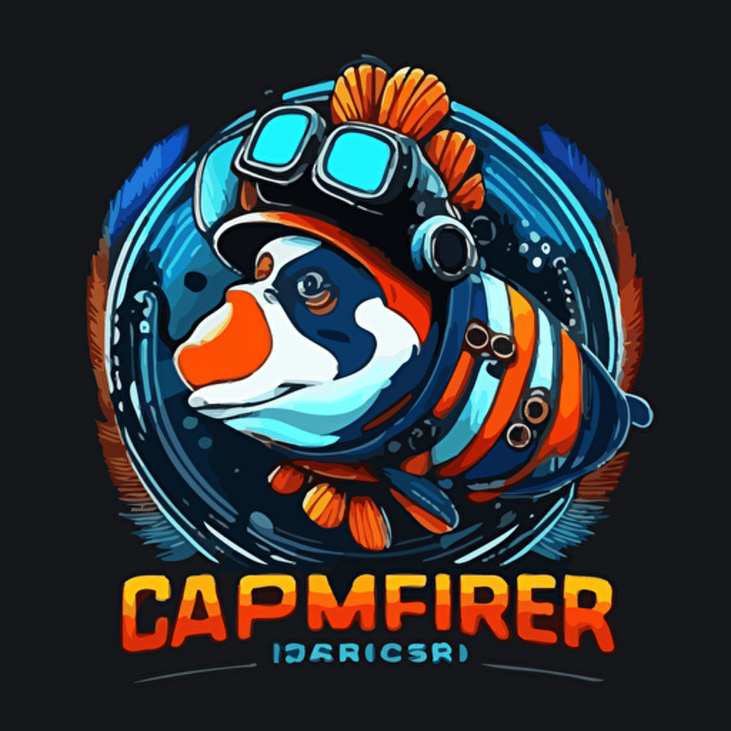 vector logo computer hacker submarine captain in clown fish colors