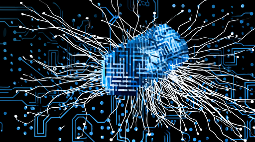 a CPU exploding into an interconnected network of neurons, vectorized, blue and white color palette