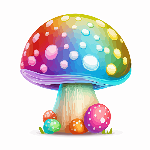 illustrated mushroom, vector art, magical colours, isolated white background