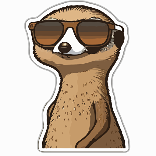 sticker, Happy Meerkat with sunglasses, kawaii, contour, vector, white background
