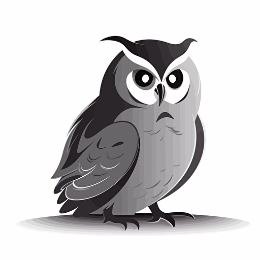 vector illustration of owl squawking from side view, cartoon, monochromatic