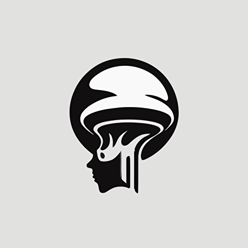 black and white vector logo of a minimalistic, simplified face with a mushroom head for a modern, futuristic, simple tech company