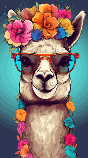 cute cartoon sparklecore filled llama wearing sunglasses::10 doodle colored pencil painting folk art::7 fantasy::2 vibrant vector illustration clip art white background::5