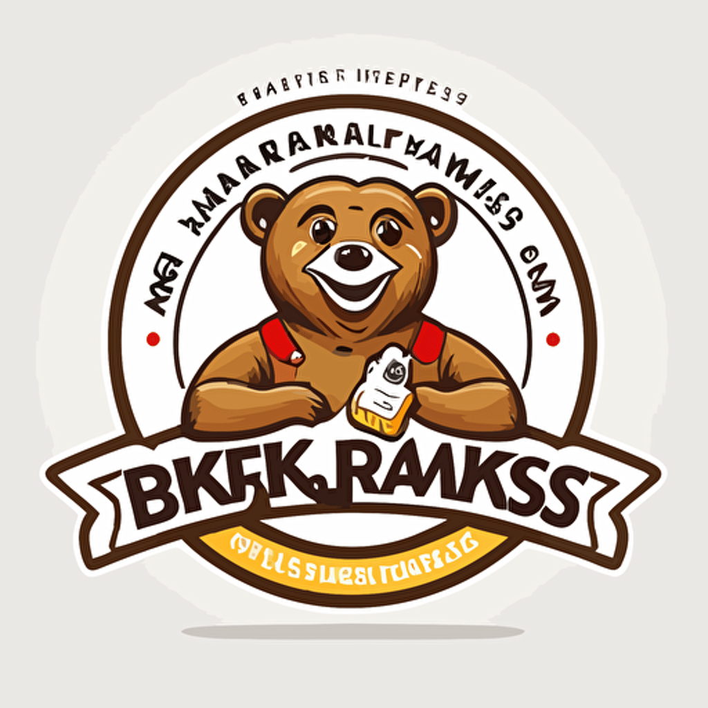 logotype with friendly electrician bear, company name "Rymarks Elektriska", white background, vector style
