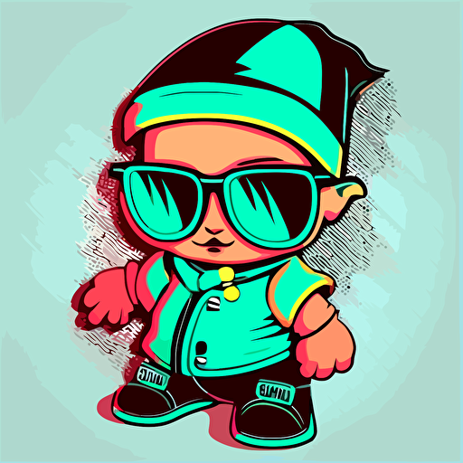 a very cute baby dressed as a cholo, wearing very big sunglasses ,vector, cartoon, graffiti neon colors