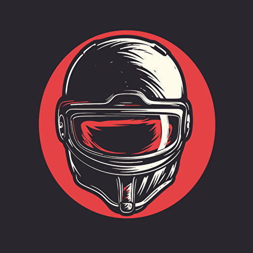 a simple logo for a automotive race shop, vector, bobble head, race helment, race suit.