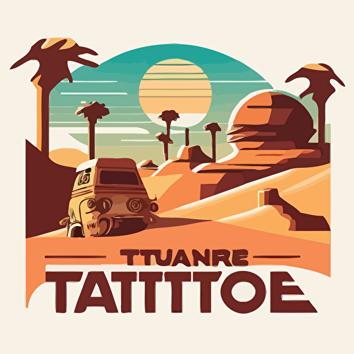 a vector retro art poster for holidays to tatooine from star wars on a white background