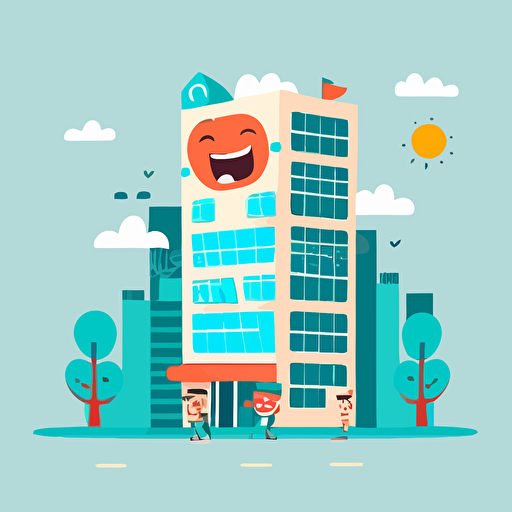 cute happy feeling business building vector cartoon vector flat