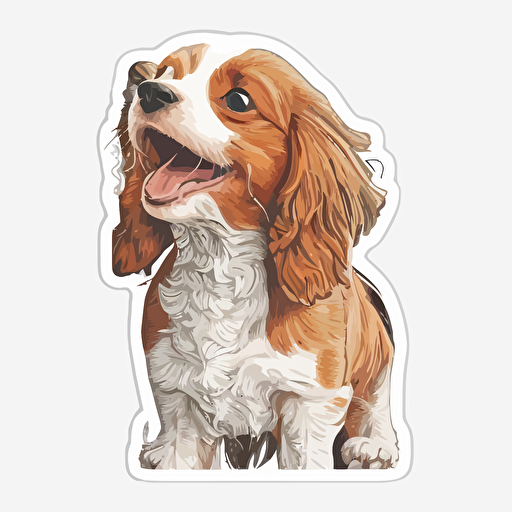 happy blenheim cavalier puppy vector art sticker