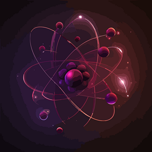 an ensemble logo showing atom with its electrons in dark red dark purple colors, vector, simple