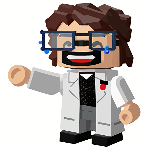 A scientist cartoon inspired by Roblox and lego art style, 2D vector