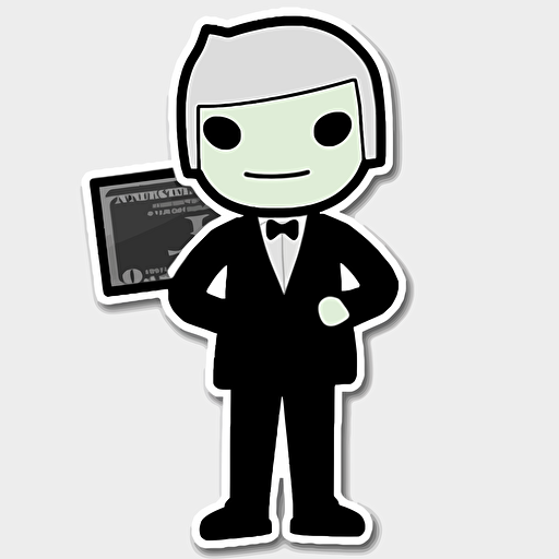 sticker, Fortnite dollar bill with a black Suit, kawaii, contour, vector, white