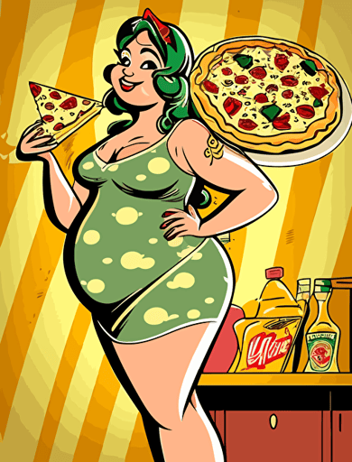 pizza pregnant girl, cartoon style, vector art