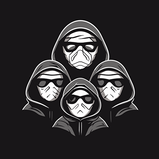 logo, family, three hodies , face in the dark, from mid chest, vector style, flat 2d, black and white