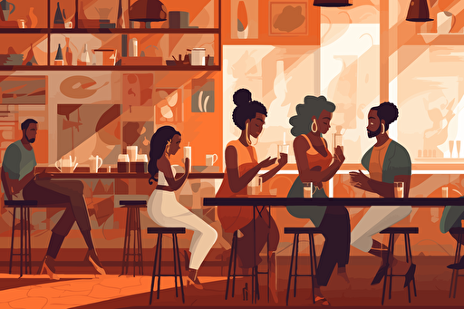flat vector illustration, cafe, african american, behance, dribbble, pintrest, illustrator, 32k UHD