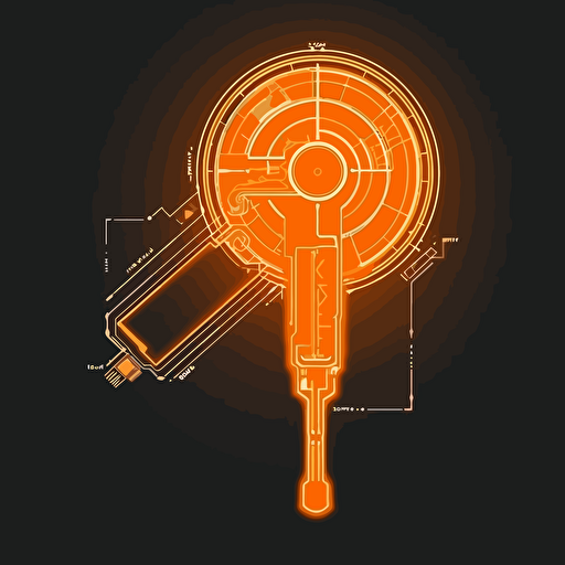 2D vector key in minimalism cyberpunk style and in orange colors. Background white