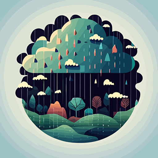 simple vector scene of raining with cloud