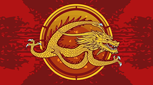 badass epic detailed red and gold dragon empire flag with a Chinese star and dragon in the middle, futuristic government flag design, badass design, powerful nation, vector emblem