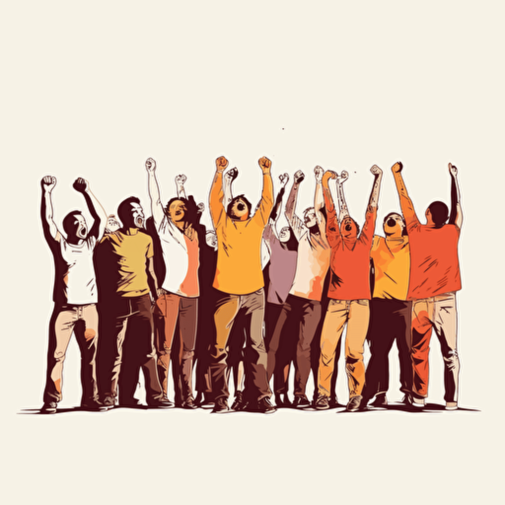 people standing shouting line vector drawing ar 16:9