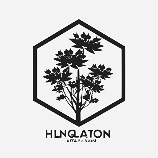 hexagonal plant logo, simple, white background, vector logo, monotone black logo