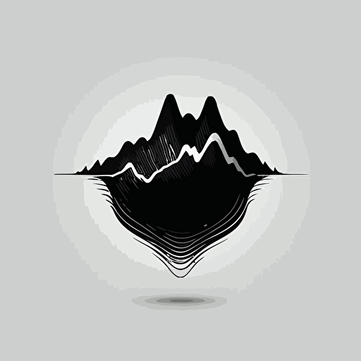 vector 2d logo for music company, heart pulse that look like sound wave in the middle of a mountain, minimal style, black and white,