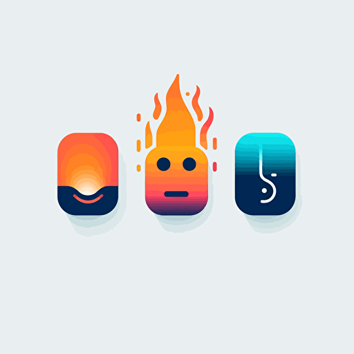 minimalistic futuristic vector startup-company logo, simple shapes, friendly AI bot wrapped in fire, blocky, modern, artistic, 3 colors