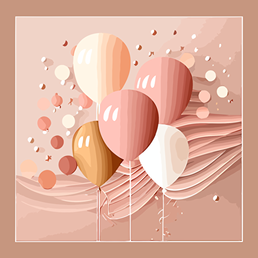 helium balloons in rose gold and pink digitial art, flat minimal design vector