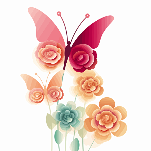 a single mothers day flower no stem, butterfly, use pastel colors only, 2d clipart vector, minimalistic , hd, white background