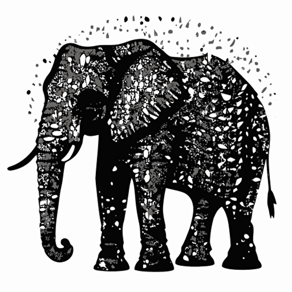 Pop art iconic logo of elephant, black vector, on white background