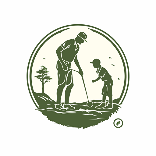 a vector monochromatic logo of a man teaching child to play golf
