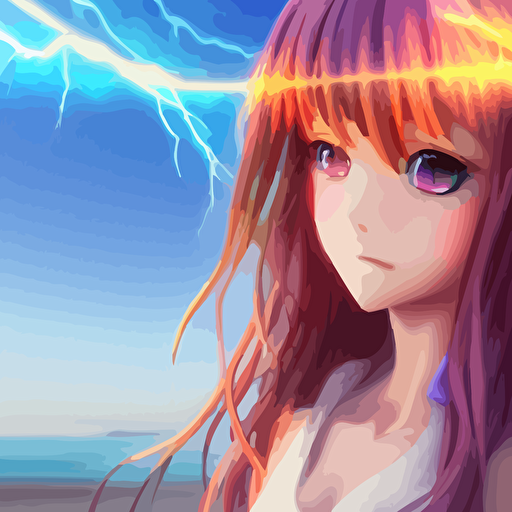render beautiful 3d anime girl long braided purple hair azure blue eyes round face short smile casual clothes serene beach setting cinematic lightning medium shot mid shot highly detailed trending artstation unreal engine 4k cinematic wallpaper