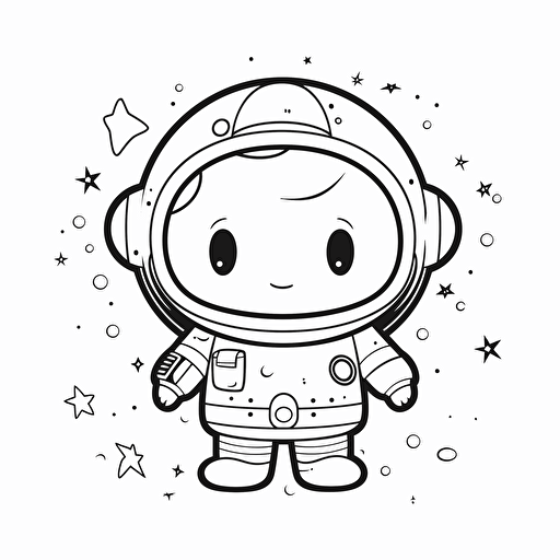 cute astronaut to the Ghibli,pixar style, simple outline and shapes, coloring page black and white comic book flat vector, white backgroun