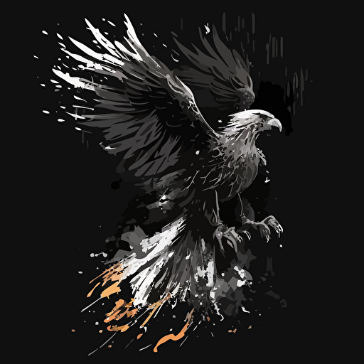 eagle on fire, diving, black and white, bombs in it's talons, vector art,