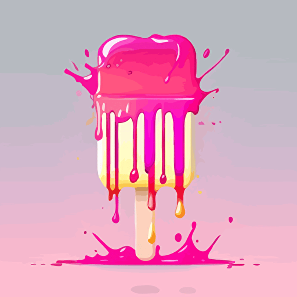 aggressive melting popsicle with drip, pink popsicle, illustration vector style