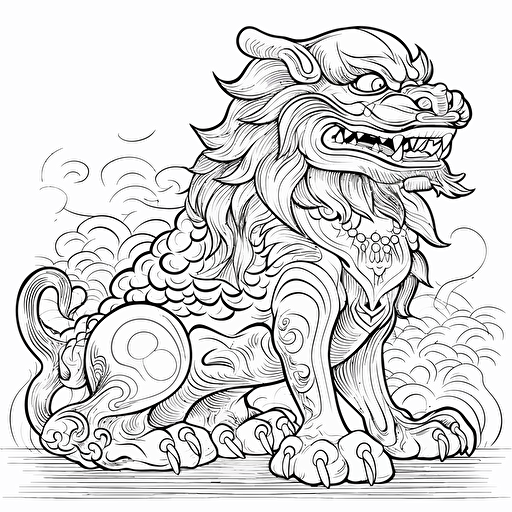 vector of a shisa guardian lion-dog, black line work, no color, side view