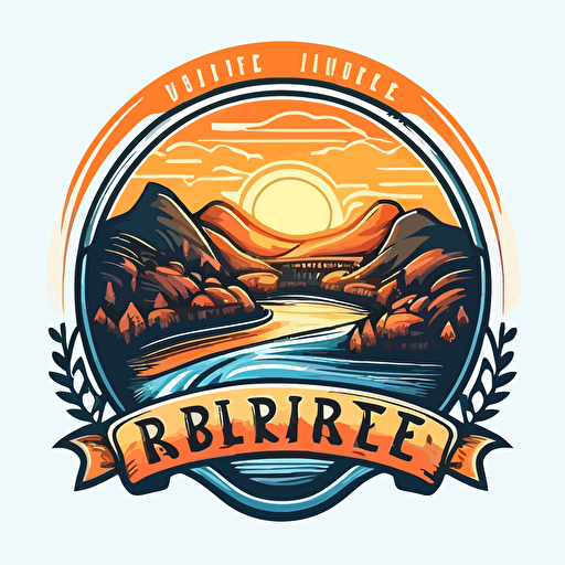 vector logo blue sky orange sunset city scape river rapids rolling hills bridges