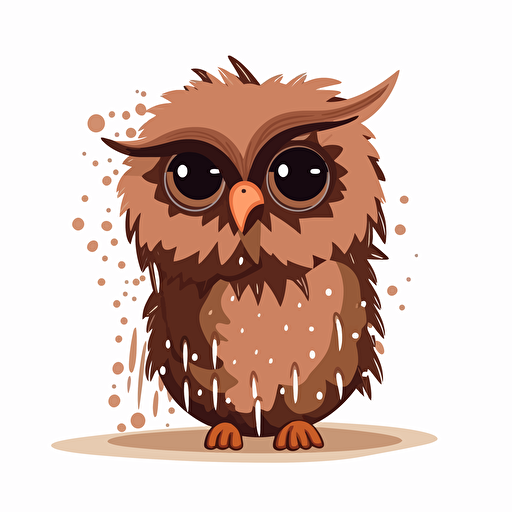 grumpy cute messy little owl, in style of preschooler book, vector, isolated on white, no background